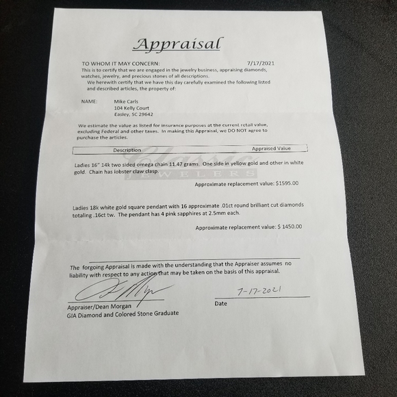 Yellow/White 14k Reversible Omega Chain with Diamond and Pink Sapphire Pendent - Picture 10 of 10